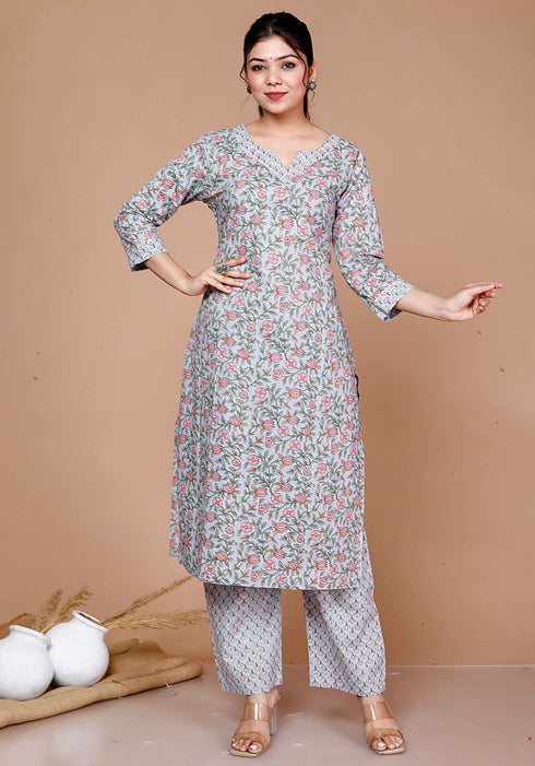 Miravan WomenS Cotton Floral Printed Straight Kurta Palazzo