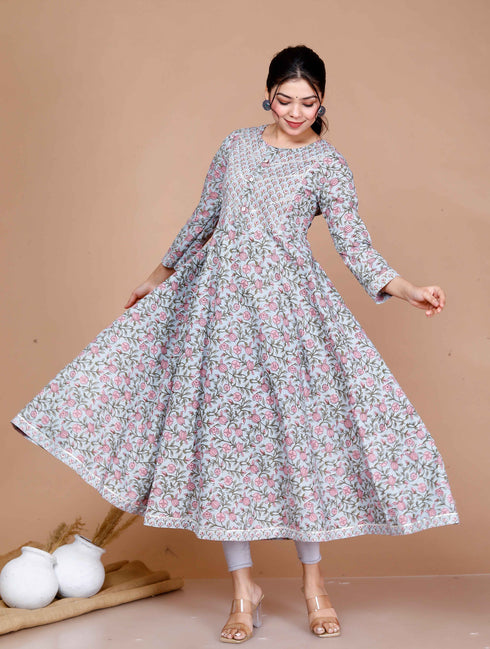 Miravan WomenS Blue Floral Printed Anarkali Kurta
