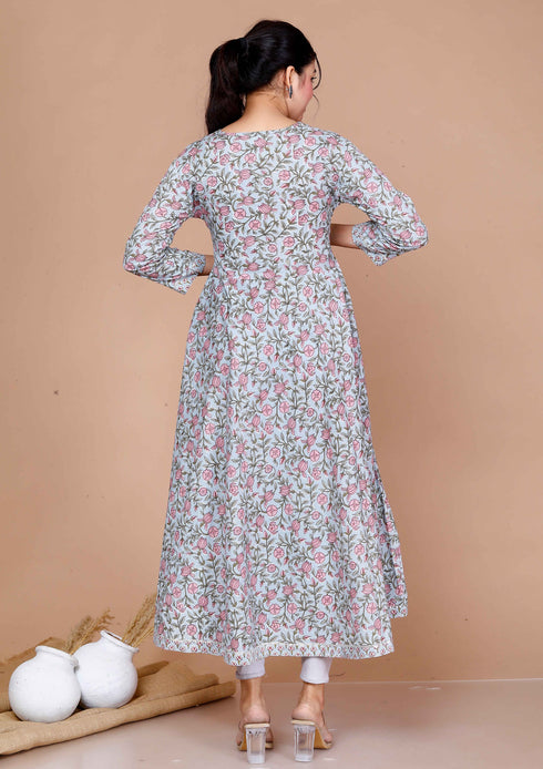 Miravan WomenS Blue Floral Printed Anarkali Kurta