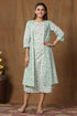 Miravan Womens Green Cotton Floral Printed A Line Kurta With Jacket
