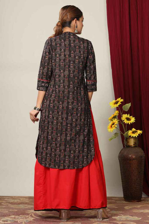 Miravan Womens Pure Cotton Printed Straight Kurta And Skirt