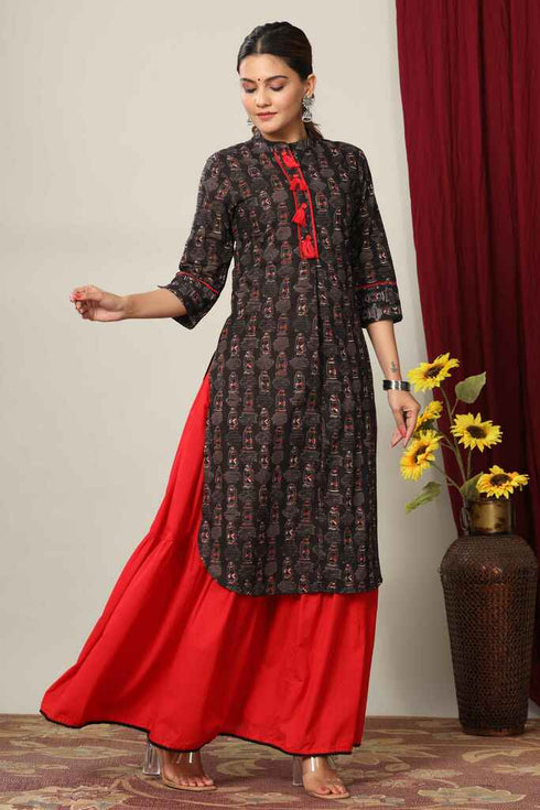Miravan Womens Pure Cotton Printed Straight Kurta And Skirt