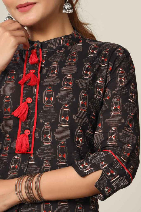 Miravan Womens Pure Cotton Printed Straight Kurta And Skirt