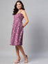 Miravan Womens Purple Floral Printed Midi Length Dress