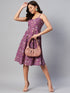 Miravan Womens Purple Floral Printed Midi Length Dress