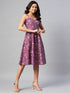 Miravan Womens Purple Floral Printed Midi Length Dress