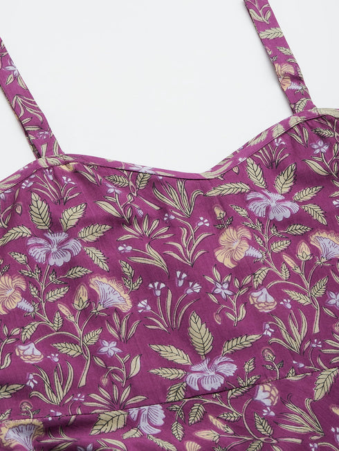 Miravan Womens Purple Floral Printed Midi Length Dress