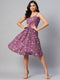 Miravan Womens Purple Floral Printed Midi Length Dress