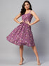 Miravan Womens Purple Floral Printed Midi Length Dress
