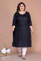 Miravan Womens Plus Size Black Mirror Work Embroidered Pakistani Straight Kurti