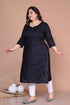 Miravan Womens Plus Size Black Mirror Work Embroidered Pakistani Straight Kurti
