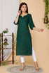 Miravan Womens Green Embroidered Straight Kurti