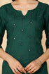 Miravan Womens Green Embroidered Straight Kurti