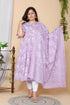 Miravan Womens Plus Size Lavender Floral Flared Sleeves Anarkali Kurta With Dupatta