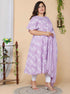 Miravan Womens Plus Size Lavender Floral Flared Sleeves Anarkali Kurta With Dupatta