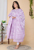 Miravan Womens Plus Size Lavender Floral Flared Sleeves Anarkali Kurta With Dupatta
