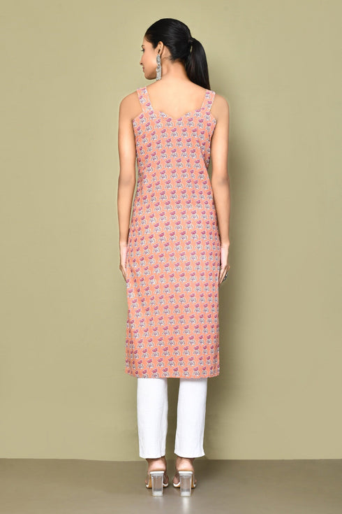 Miravan Womens Peach Coloured Floral Printed Kurta