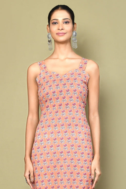 Miravan Womens Peach Coloured Floral Printed Kurta