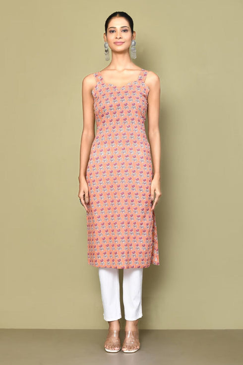Miravan Womens Peach Coloured Floral Printed Kurta