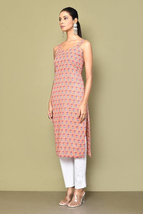 Miravan Womens Peach Coloured Floral Printed Kurta