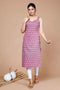Miravan Womens Purple Ethnic Motifs Printed Sweetheart Neck Shoulder Straps Cotton Straight Kurti
