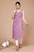 Miravan Womens Purple Ethnic Motifs Printed Sweetheart Neck Shoulder Straps Cotton Straight Kurti