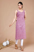 Miravan Womens Purple Ethnic Motifs Printed Sweetheart Neck Shoulder Straps Cotton Straight Kurti