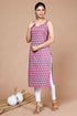 Miravan Womens Purple Ethnic Motifs Printed Sweetheart Neck Shoulder Straps Cotton Straight Kurti
