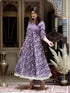 Miravan Womens Purple Cotton Floral Gota Lace Work Anarkali Kurta