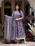 Miravan Womens Purple Cotton Floral Gota Lace Work Anarkali Kurta And Dupatta