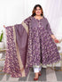 Miravan Womens Plus Size Purple Cotton Floral Gota Lace Work Anarkali Kurta And Dupatta