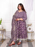 Miravan Womens Plus Size Purple Cotton Floral Gota Lace Work Anarkali Kurta And Dupatta
