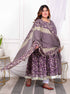 Miravan Womens Plus Size Purple Cotton Floral Gota Lace Work Anarkali Kurta And Dupatta