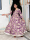 Miravan Womens Purple Flower Printed With Beautiful Lace Border Details Anarkali Kurta