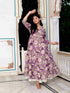 Miravan Womens Purple Flower Printed With Beautiful Lace Border Details Anarkali Kurta