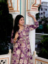 Miravan Womens Purple Flower Printed With Lace Border Anarkali Kurta With Dupatta Set