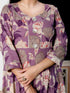 Miravan Womens Purple Flower Printed With Beautiful Lace Border Details Anarkali Kurta