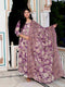 Miravan Womens Purple Flower Printed With Lace Border Anarkali Kurta With Dupatta Set