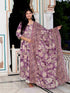 Miravan Womens Purple Flower Printed With Lace Border Anarkali Kurta With Dupatta Set