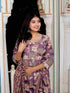 Miravan Womens Purple Flower Printed With Lace Border Anarkali Kurta With Dupatta Set