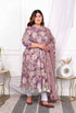 Miravan Womens Plus Size Purple Flower Printed With Beautiful Lace Border Details Anarkali Kurta With Dupatta Set