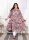 Miravan Womens Plus Size Purple Flower Printed With Beautiful Lace Border Details Anarkali Kurta