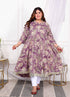 Miravan Womens Plus Size Purple Flower Printed With Beautiful Lace Border Details Anarkali Kurta