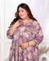 Miravan Womens Plus Size Purple Flower Printed With Beautiful Lace Border Details Anarkali Kurta