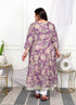 Miravan Womens Plus Size Purple Flower Printed With Beautiful Lace Border Details Anarkali Kurta