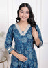 Miravan Womens Blue cotton Embroidered Neck Anarkali Kurta