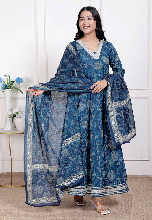 Miravan Womens Jashn Hand Block Printed ethnic anarkali kurta and dupatta