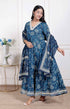Miravan Womens Jashn Hand Block Printed ethnic anarkali kurta and dupatta