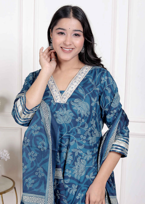 Miravan Womens Jashn Hand Block Printed ethnic anarkali kurta and dupatta