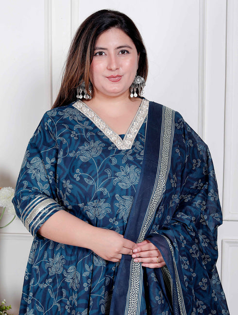 Miravan Plus Size Womens Jashn Hand Block Printed ethnic anarkali kurta and dupatta